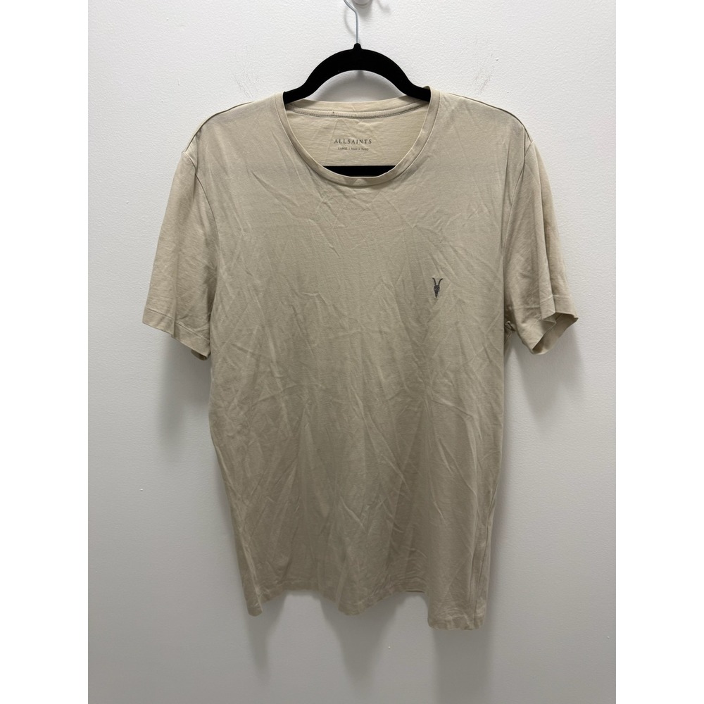 AllSaints Tonic SS Crew T-Shirt Mens Large Sand Beige Ramskull